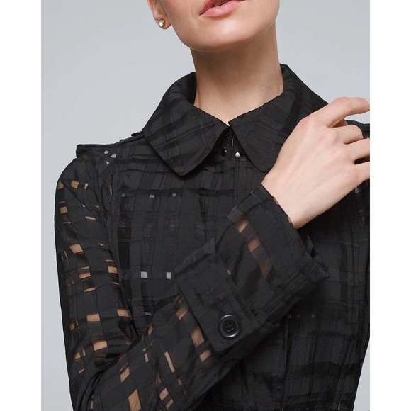 White House Black Market Jackets & Blazers - NWT White House Black Market Organza Gingham Trench Coat Black No Belt L H14258